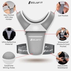 ZelaFIT 핏® 러닝 조끼 | 가슴 폰 홀더 러너를 위한 반사 장비 유니 액세서리 고스트 에디션 (실버) 단일 사이즈 휴대폰, ZelaFIT 핏® 러닝 조끼 | 가슴 폰 홀더 러너