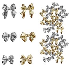 ISHR 네일 데코 파츠 입체적인 나비 60개입 참 나비 네일 아트 DIY 장식품 세련된 합금 버터플라이 장식 네일용 (금색 실버)