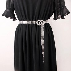 水鑽滿鑽五排八字扣女士腰帶，鑲嵌水晶鑽石腰鏈，時尚百搭皮帶