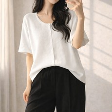 nanalshop 55~99 엄청난 신축성 여성니트 반팔가디건 반팔티 로운드 니트 오버핏 반팔 니트