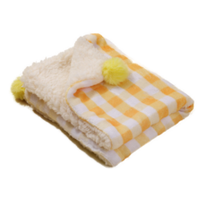 寵物格紋毛絨墊 可愛毛球裝飾 柔軟舒適 寵物墊 狗墊, 奶油黃, 1個