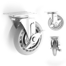 무소음 인라인 우레탄 경량 캐스터 회전 브레이크형 12.5cm(5인치) 투명, 1개