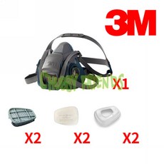 【肉肉朋友】 3M 6502QL雙罐式防毒面具 6001有機濾毒罐 七件組合包, 1個