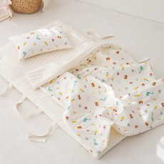 MerryTwoTwo 可愛圖案莫代爾分離式午睡棉被枕頭薄墊組, 象牙白糖果