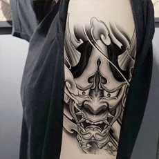 草木紋身貼 刺青貼紙 半永久紋身 草本紋身貼般若剎車印防水紋身貼般若藝妓男女逼真花臂小腿手臂持久仿真刺青, 1個, A07般若,一張（不推薦）