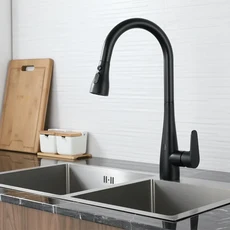 적외선 모션 센서 수도꼭지 주방 싱크대 온수 풀아웃 다운 탭 스테인리스 스틸 회전 터치리스 스마트 그리, 03 KC002 Black