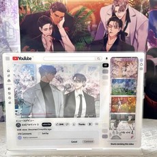 二次元韓漫素描youtube插卡立牌谷美6寸明信片四宮格亞克力房間桌面擺件, 1個, youtube插卡立牌1個【體驗裝】