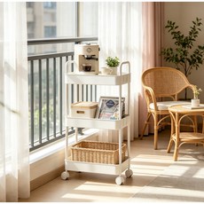 3단 에어플로우 카트 트롤리 이동식 통기성 좋음, 흰색