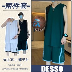 台灣出貨 夏季T恤籃球服一整套 無袖T恤上衣 休閒寬鬆短褲 兩件套 男生運動套裝 輕薄透氣套裝 青少年套裝 帥氣運動服