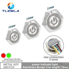 와이어 포함 초단 LED 조명 스위치 순간 자체 리셋 방수 금속 푸시 16mm 12V, 01 16MM, 01 1224V, 06 HY Power label