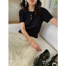 여성 꽈배기면 셔츠 칼라 반팔 니트반팔 여성 서머 시즌 5color