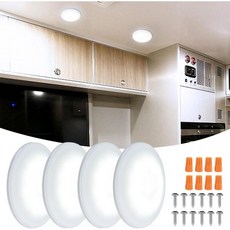 RV 스매틀리 4팩 라이트 실내 DC12V 4.5인치 캠퍼 인사이드 서피스 마운트 밴용 LED 천장 퍽 라이트 모터홈 트레일러 보트 4W/3300K/360LM 스위치, 4.5 inch, 4 Pack,5000K