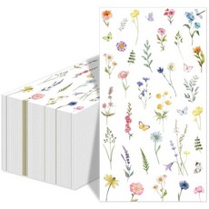 야생화 냅킨 50개 - 나비 장식 종이 꽃이 있는 일회용 꽃 게스트 냅킨 - 욕실 가정 주방 결혼식 신부 베이비 샤워 생일 및 티 파티 장식에 적합, 100