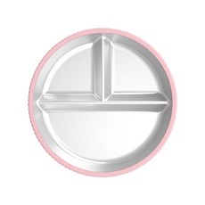 兒童不鏽鋼分格餐盤 矽膠吸盤防滑隔熱輔食餐盤, 不鏽鋼餐盤粉色）, 1個