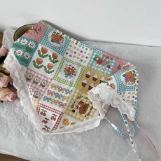 日系可愛少女髮帶 法式綁帶蕾絲三角巾