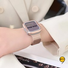 鋁合金錶帶保護殼套裝 適用 Apple Watch SE 磁吸錶帶, 綠配黃+鋁合金殼,44mm, 1個