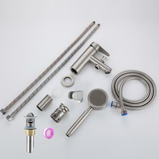 【F福利社F】304不銹鋼面盆冷熱水龍頭 拉絲單孔洗臉盆混合水龍頭 無鉛 大流量浴櫃龍頭, 1個, B3008單孔臉盆冷熱直嘴龍頭帶沐浴功能