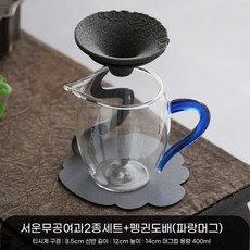 다관 보리차 우리기 무공형 무공 받침대 필터, T. 길운 차 여과기 + 펭귄 컵 파랑