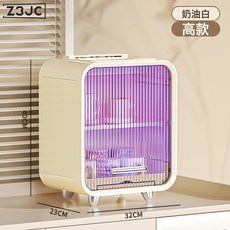 Z3JC 桌面置物架消毒瀝水杯架客廳廚房杯茶具咖啡杯防塵烘乾收納櫃, 1個, 高款防塵殺菌烘乾收納櫃【奶油色】:如圖