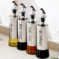 不鏽鋼調味瓶醬油玻璃分裝瓶醋壺家用按壓油壺廚房調味瓶組合套裝, 1個, 320ml,油瓶贈漏斗, 320ml, 油瓶