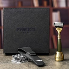 FREED 古銅系列尊爵四件組五刀式刮鬍刀禮盒-大地綠 刻字 送禮, 1個, 免費刻字(留言訂單備註)