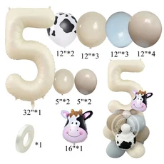1세트 농장 동물 카톤 돼지/암소 풍선 어린이를위한 크림 호일 번호 테마 생일 장식 DIY, 01 as picture shows, 06 19pcs No.5