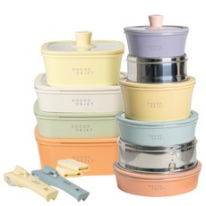 인덕션겸용 프라이팬 냄비 찜기 유리뚜껑 멀티핸들 쿡웨어 원형세트+사각세트+가방2개 파스텔, 1세트, 사각+원형+가방