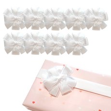 데코플러스 완성리본 오간디 리본꽃, 10개, 흰색