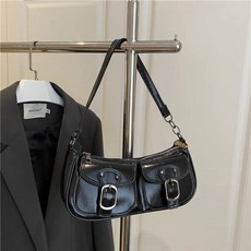 여성용 PU 가죽 숄더백 소형 더블 포켓 디자인 여성용 언더암 백 Y2k 빈티지 여성 핸드백 클러치 지갑 패션, Black