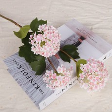 台灣出貨 高質量仿真花 3叉小繡球 無盡夏木繡球 仿真花卉 人造假花 婚慶花材場景裝飾, 粉紅色, 1個