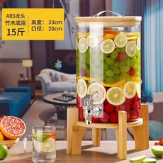 臺灣出貨大容量冷水壺涼水壺帶龍頭檸檬水壺果汁可樂飲料桶容器泡酒玻璃瓶廚房神器, 8升+ABS龍頭+竹 底座, 1個