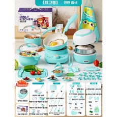 2026년 중국 장난감 주방 요리 놀이 세트 여자아이들 남자아이들 생일 선물, 전원 인덕션+도자기+돌 냄비/밥솥/우유 그린