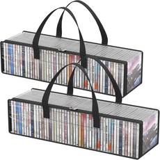 CD 보관 가방 손잡이가 있는 투명 PVC 플라스틱 케이스 홀더 전면 창문 지퍼 디자인 앨범용 스태커블 미디어 정리함 최대 100개의 CD각각 50개 2팩, 2, CD(21.3"L x 6.3"W