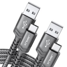 JSAUX USB A to C타입 고속 충전케이블 알루미늄 합금 케이블, 2개, 그레이, 2m