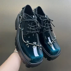 남성용 더비 슈즈 두꺼운 밑창 레이스업 네일헤드 장식 고급 트렌디 캐주얼 로우탑 부츠 소가죽, 01 56881 Blue, 07 43