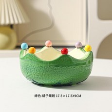 草莓造型陶瓷果盤水果叉套組, 綠色 - 橘子陶瓷果碗6叉, 1套