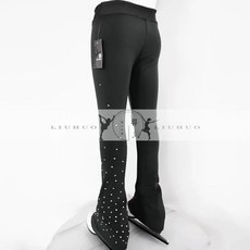 피겨 연습복 큐빅 무대 트레이닝복 원피스 상하세트 팬츠, 1개, 왼쪽 블랙 JB104