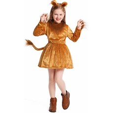 귀 달린 소녀 사자 의상 드레스 머리띠 꼬리 들 동물 할로윈 코스프레