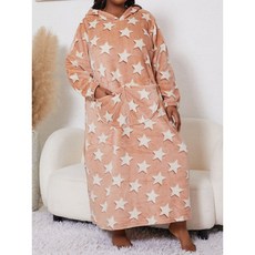 唐綿 法蘭絨連帽星星睡袍 女士保暖睡衣