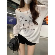 可愛卡通kt印花T恤寬鬆薄款罩衫長袖夏季慵懶新款辣妹防曬上衣ins