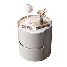 圓形床頭櫃 實木夾板 50cm高, 淺灰色巖板款, 1件