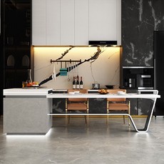 島臺餐桌一體龍擡頭高端定制異形腳嵌燈導臺桌家用巖闆中島臺伸縮餐檯長餐桌, 定製款聯繫客服