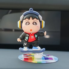 OFFCURVE 짱구 스케이트보드 자동차 대시보드 흔들 인형 피규어 드리프트 회전 차량용 장식, 1개, 검은색