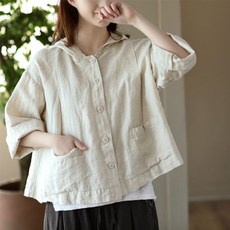 708090 중년 여성용 여름 7부 소매 버튼업 루즈핏 자켓 카멜브라운