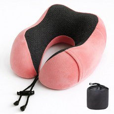 분리세탁 여행용 기내용 휴대용 커브라인 메모리폼 경추 목베개+파우치, 핑크