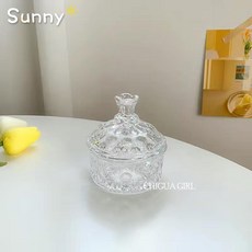 法式輕奢ins玻璃首飾收納盒復古浮雕糖果罐桌面擺件攝影道具, 1個, 花朵小號7*8.5cm