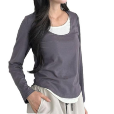 긴팔티 여성 레이어드 데일리룩 티셔츠 배색 59000EA 1EA, 핑크 M