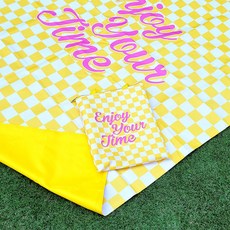 엔조이 체커보드 대형 양면 피크닉 매트, 옐로우