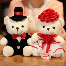 情侶小熊 婚車裝飾擺件, 大紅款婚紗熊,坐高15 Cm