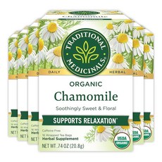 트래디셔널 메디셔널 카모마일 허브티 16티백 6팩 Traditional Medicinals Organic Chamomile Herbal Leaf Tea, 20.8g, 16개입, 6개